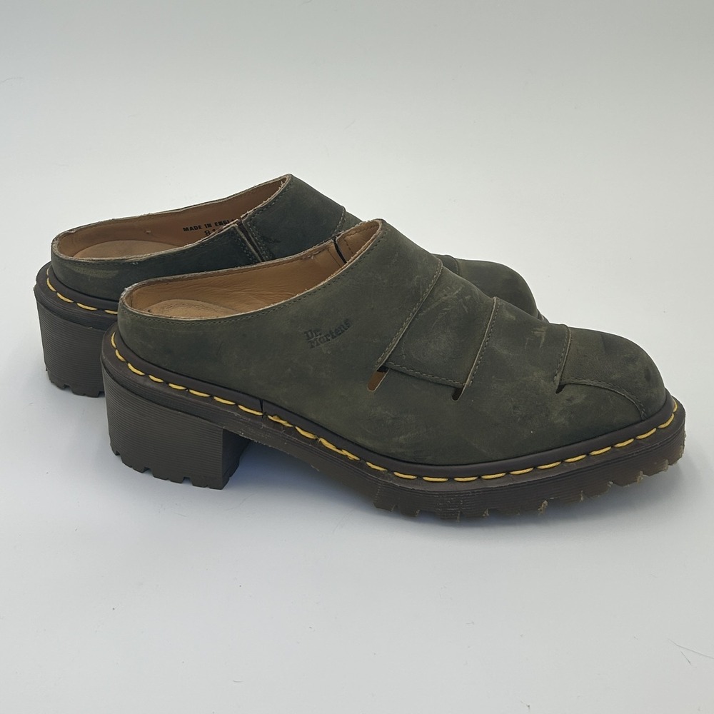 Dr Martens VTG 8180 Made In England Olive Green Mules Clogs Shoes Size UK 7 US 9 - Picture 4 of 7